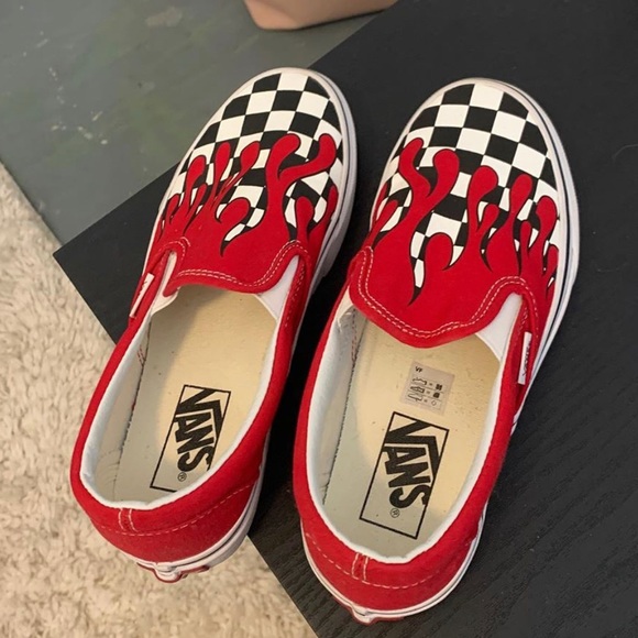 red drip checkered vans